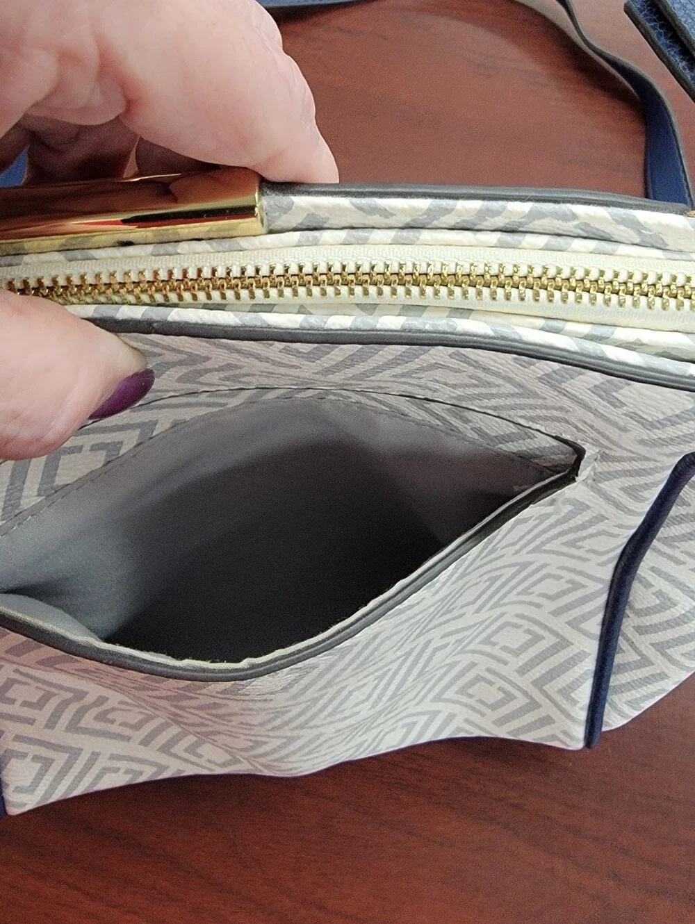 White Blue Geometric Crossbody Bag